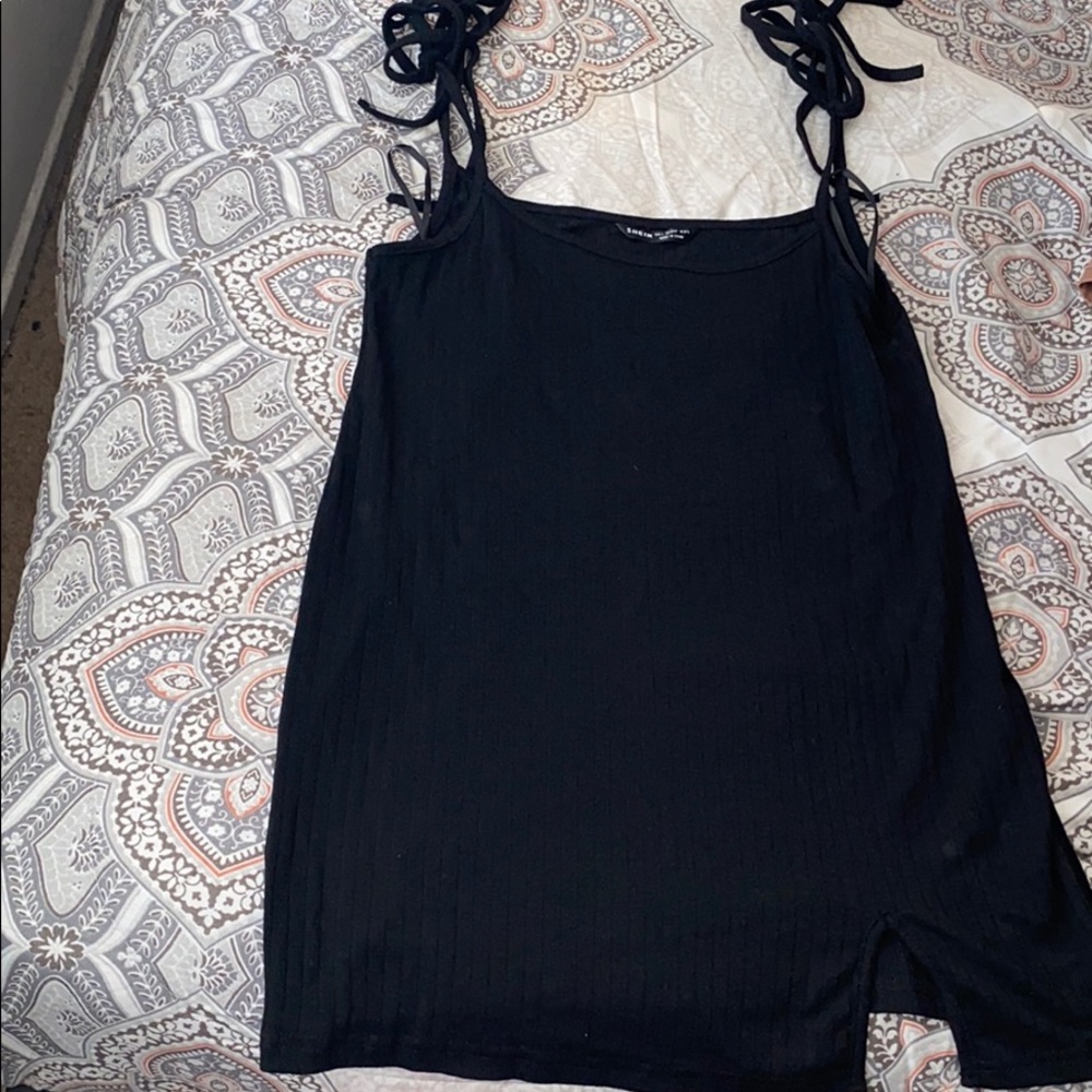 Knot shoulder split Hem Suspender Dress